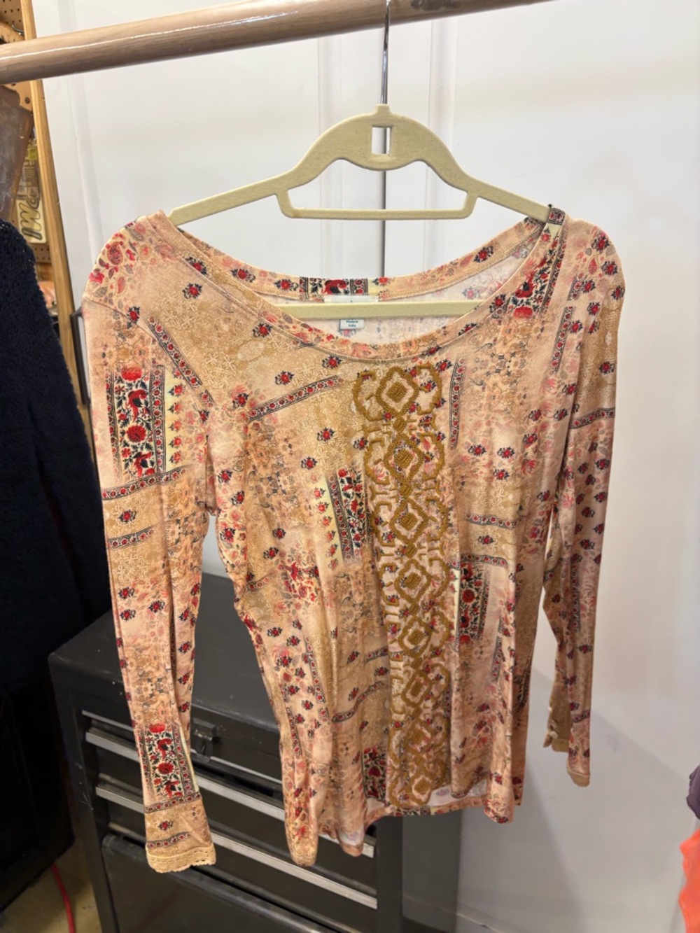 Sundance Peach Floral Patchwork Long-Sleeve Tee